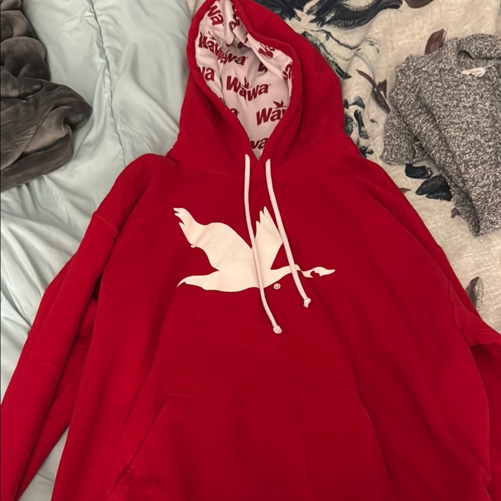 Red Hoodie with White Bird Logo